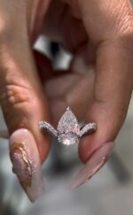 2.18ct Lab-Grown Pear Diamond Ring, E VS1, 18K White Gold Twisted Pavé